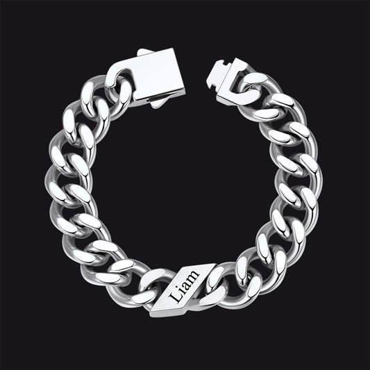 Steel / 12MM / 1 Name Custom Engraved Name Cuban Chain Bracelet for Men 7/9/12mm Widthimg