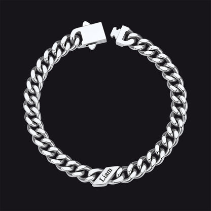 Steel / 7MM / 1 Name Custom Engraved Name Cuban Chain Bracelet for Men 7/9/12mm Width