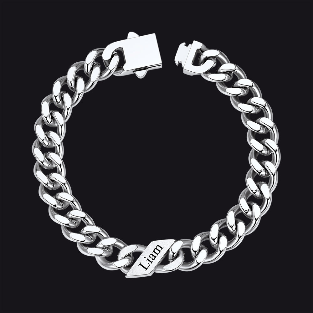 Steel / 9MM / 1 Name Custom Engraved Name Cuban Chain Bracelet for Men 7/9/12mm Width