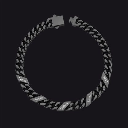 Black / 7MM / 5 Names Custom Engraved Name Cuban Chain Bracelet for Men 7/9/12mm Width