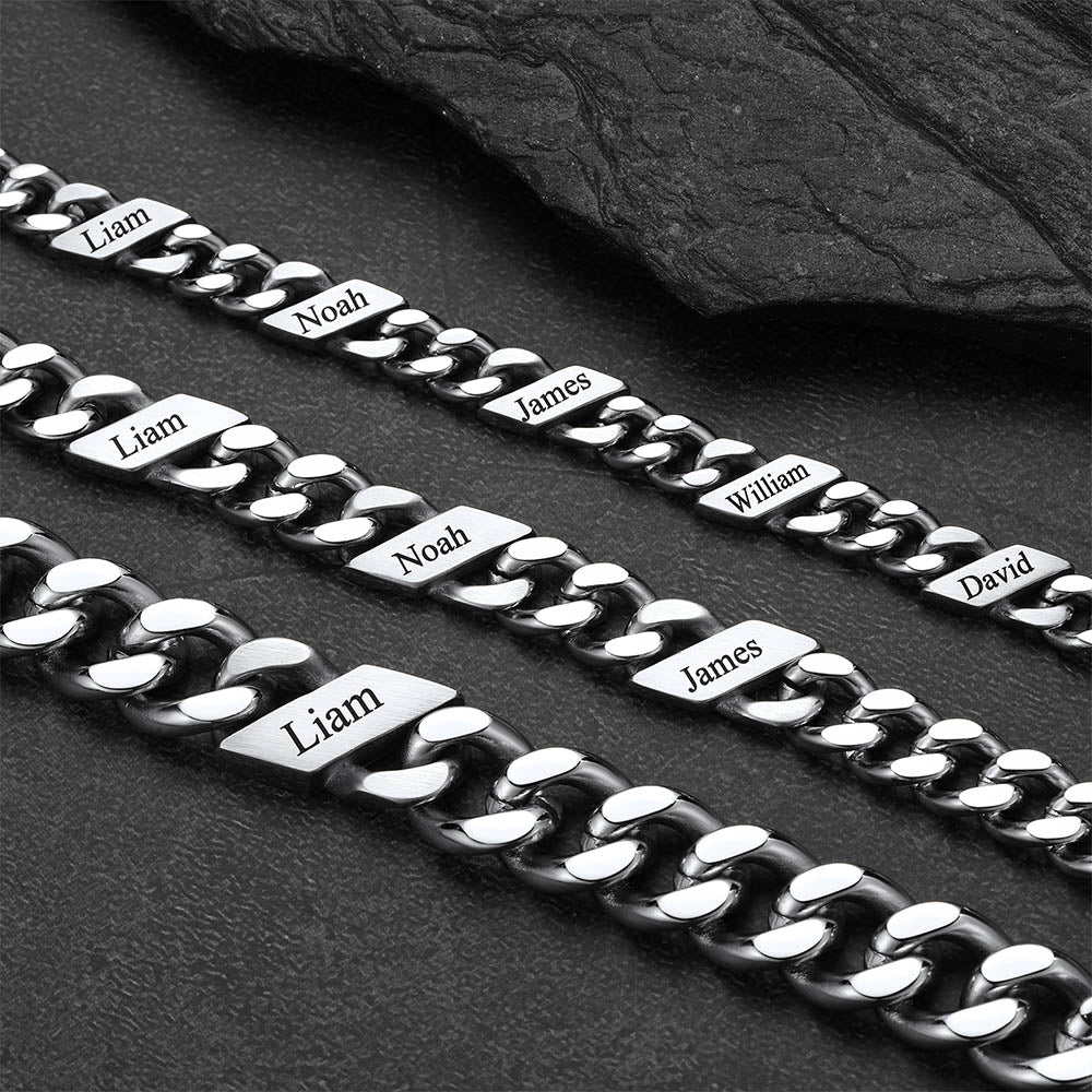  Custom Engraved Name Cuban Chain Bracelet for Men, Father, boyfriend, 7/9/12mm Width