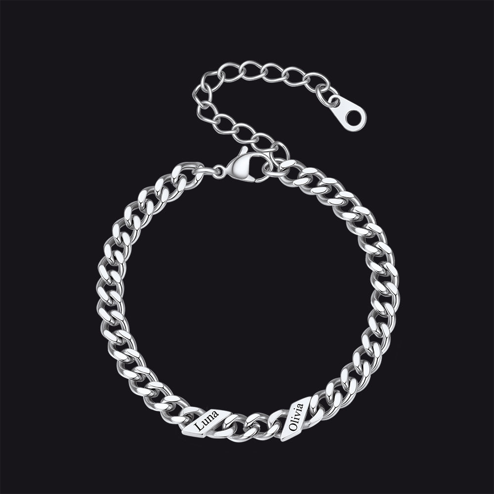 Engraved 1-6 Name Cuban Link Chain Bracelet for Women