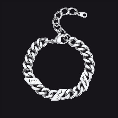 Engraved 1-6 Name Cuban Link Chain Bracelet for Women