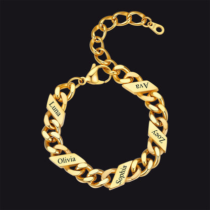 Engraved 1-6 Name Cuban Link Chain Bracelet for Women
