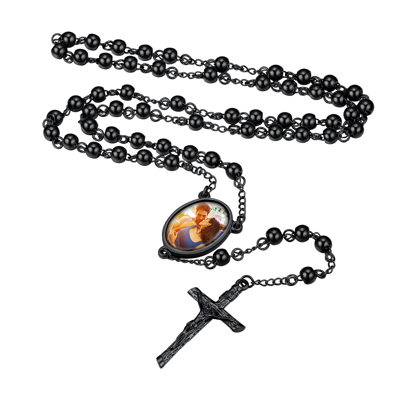 Customized Rosary Beads Necklace with Picture for Women Men FaithHeart