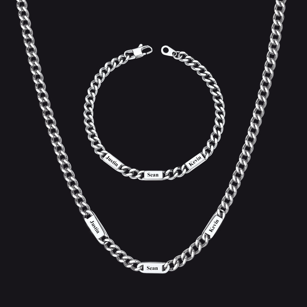5/7mm Engraved Name Cuban Chain & Bracelet Gift Set for Men