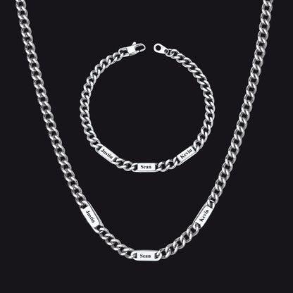5/7mm Engraved Name Cuban Chain & Bracelet Gift Set for Men