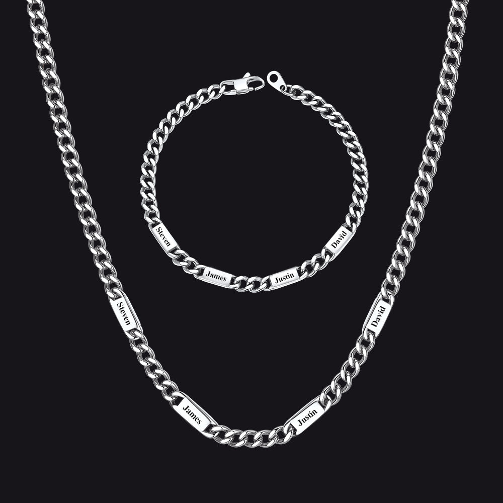 5/7mm Engraved Name Cuban Chain & Bracelet Gift Set for Men