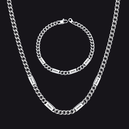 5/7mm Engraved Name Cuban Chain & Bracelet Gift Set for Men