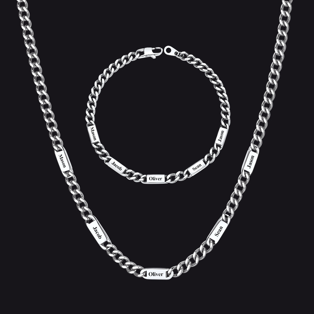 5/7mm Engraved Name Cuban Chain & Bracelet Gift Set for Men