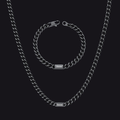 5/7mm Engraved Name Cuban Chain & Bracelet Gift Set for Men