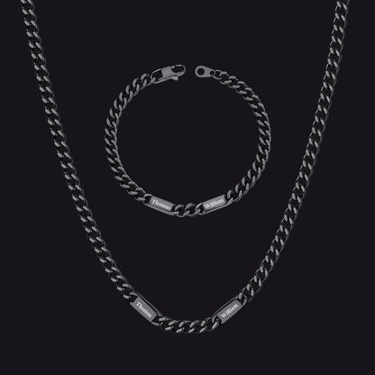 5/7mm Engraved Name Cuban Chain & Bracelet Gift Set for Men