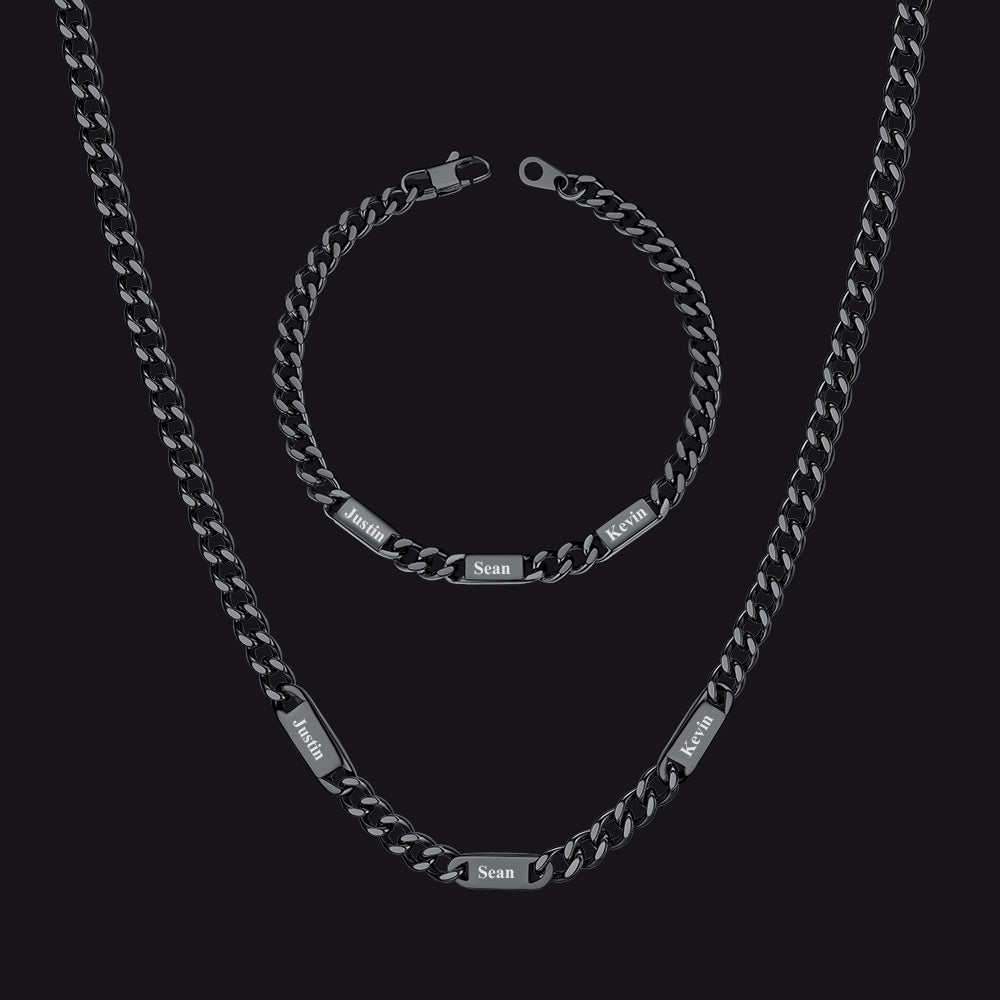 5/7mm Engraved Name Cuban Chain & Bracelet Gift Set for Men