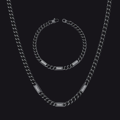5/7mm Engraved Name Cuban Chain & Bracelet Gift Set for Men