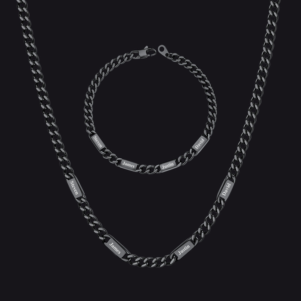 5/7mm Engraved Name Cuban Chain & Bracelet Gift Set for Men
