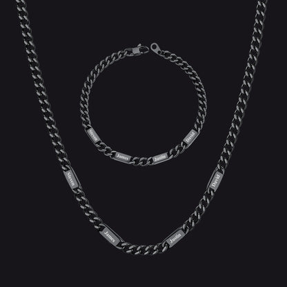 5/7mm Engraved Name Cuban Chain & Bracelet Gift Set for Men