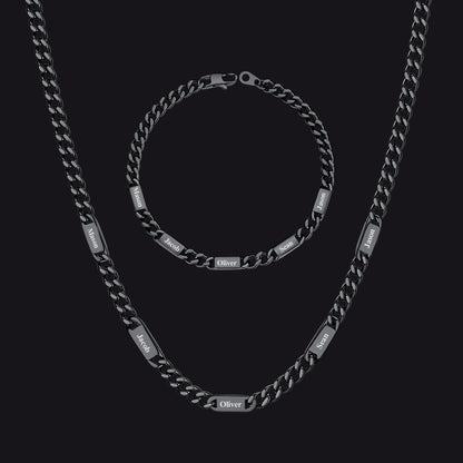 5/7mm Engraved Name Cuban Chain & Bracelet Gift Set for Men