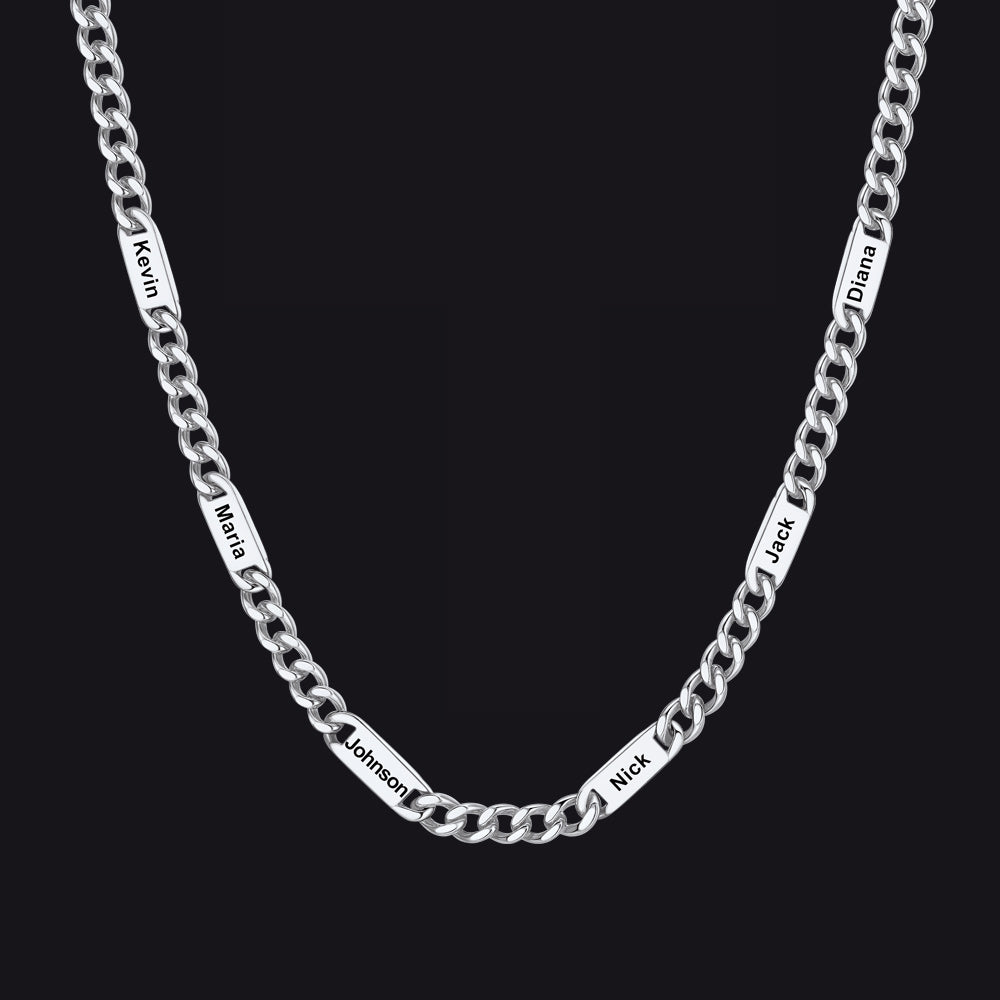 Individuell gravierte Kettengliederkette mit 1–5 Namen für Männer und Familie