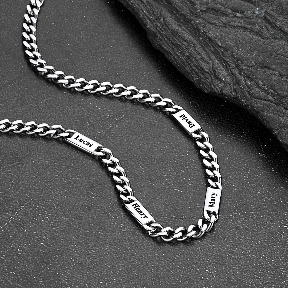 Silver chain necklace with engraved names