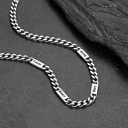 Silver chain necklace with engraved names