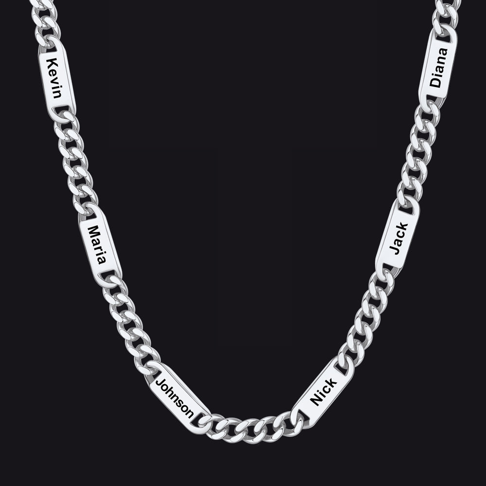 Individuell gravierte Kettengliederkette mit 1–5 Namen für Männer und Familie
