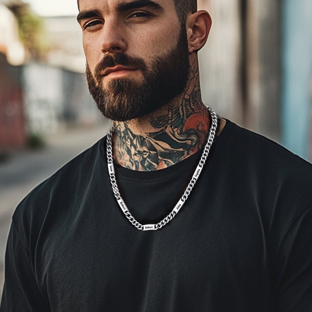 Custom Engraved 1-5 Name Chain Link Necklace for Men Family