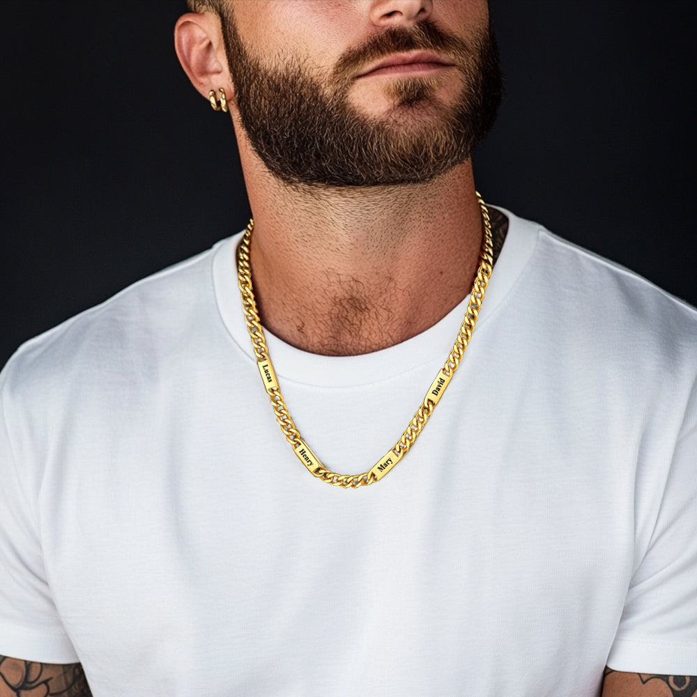 Custom Engraved 1-5 Name Chain Link Necklace for Men Family
