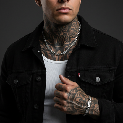  7mm Engraved Name Cuban Chain & Bracelet Gift Set for Men