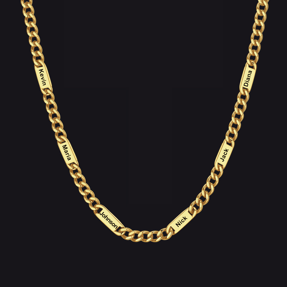 Individuell gravierte Kettengliederkette mit 1–5 Namen für Männer und Familie