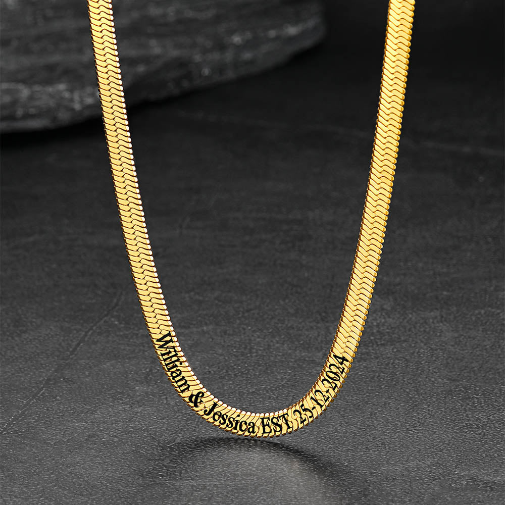 Gold herringbone custom name choker necklace