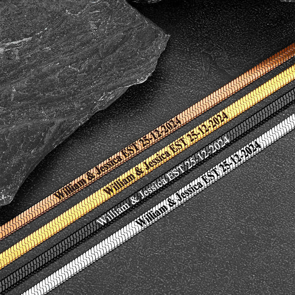 Full-line engraved quote on gold herringbone chain choker