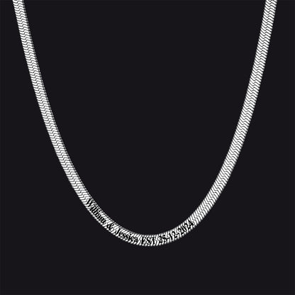 Silver engraved herringbone chain choker for men and women