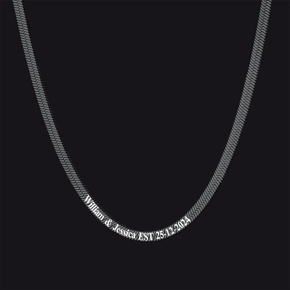 Black herringbone choker necklace with custom name spacing (only 12in & 15in available)