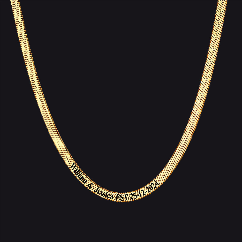 Gold herringbone custom name choker necklace