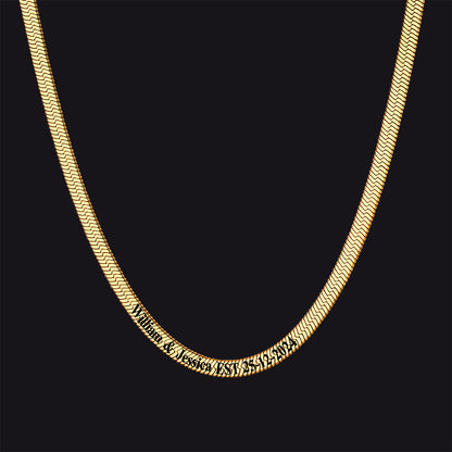 Gold herringbone custom name choker necklace