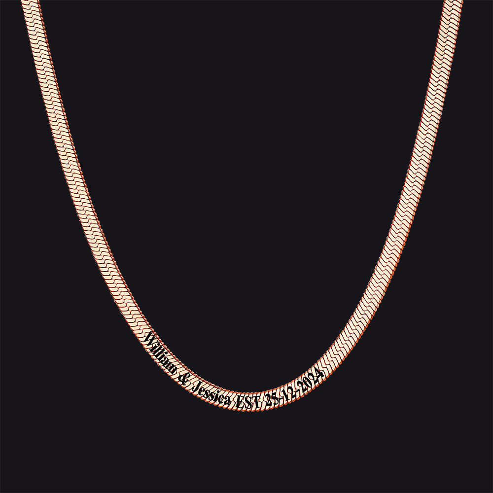 Rose gold herringbone necklace personalized 