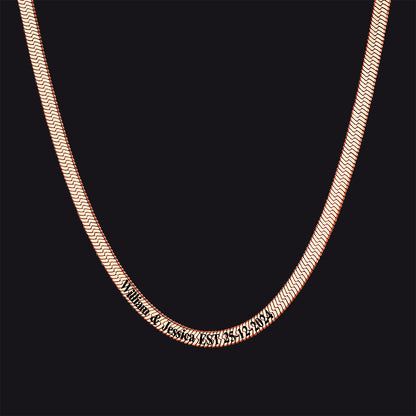 Rose gold herringbone necklace personalized 