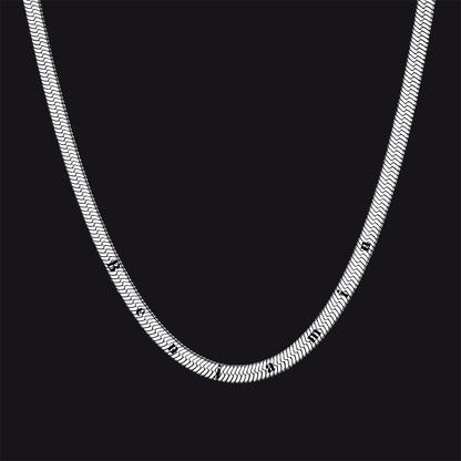 Silver engraved herringbone chain choker for men and women(Spaced 1cm Name Engraving)