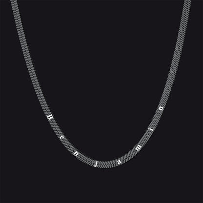 Black herringbone choker necklace with custom name spacing (Spaced 1cm Name Engraving)