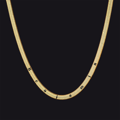 Gold herringbone custom name choker necklace with polished finish