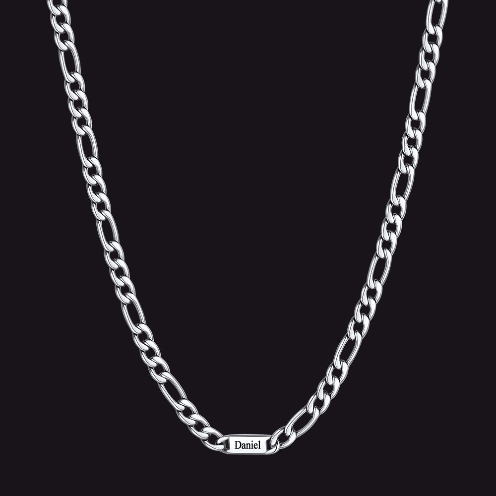 Steel 5mm Figaro chain custom 1-letter name necklace for men