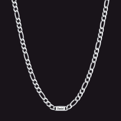 Steel 5mm Figaro chain custom 1-letter name necklace for men