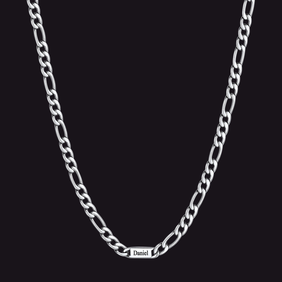 Name Engraved Chain Customized Figaro Chain Engraved Name Necklace for Men Husband Gift ...