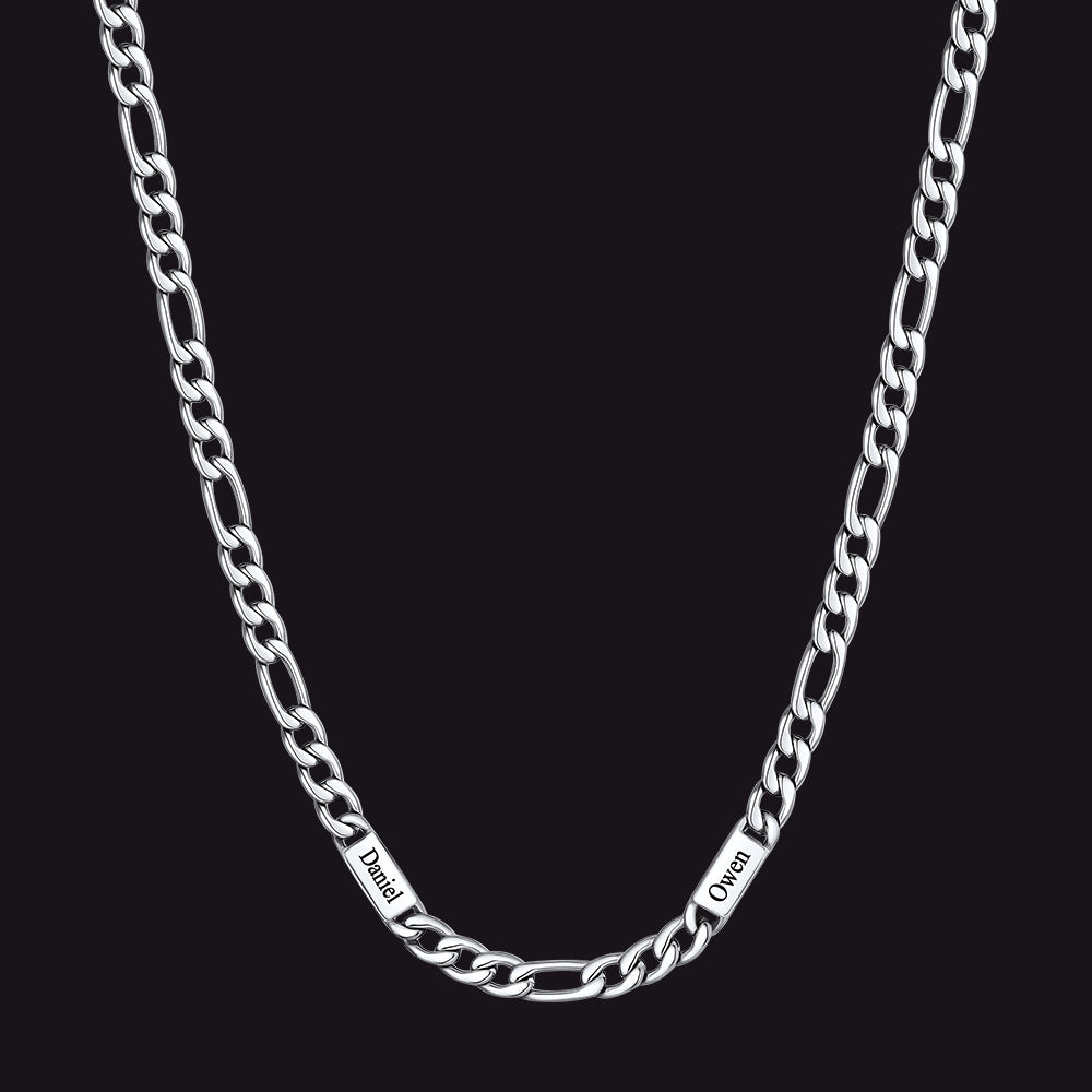 Steel 5mm Figaro chain custom 2-letter name necklace for men