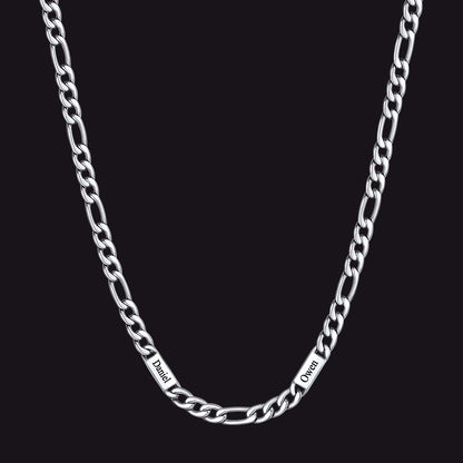 Steel 5mm Figaro chain custom 2-letter name necklace for men