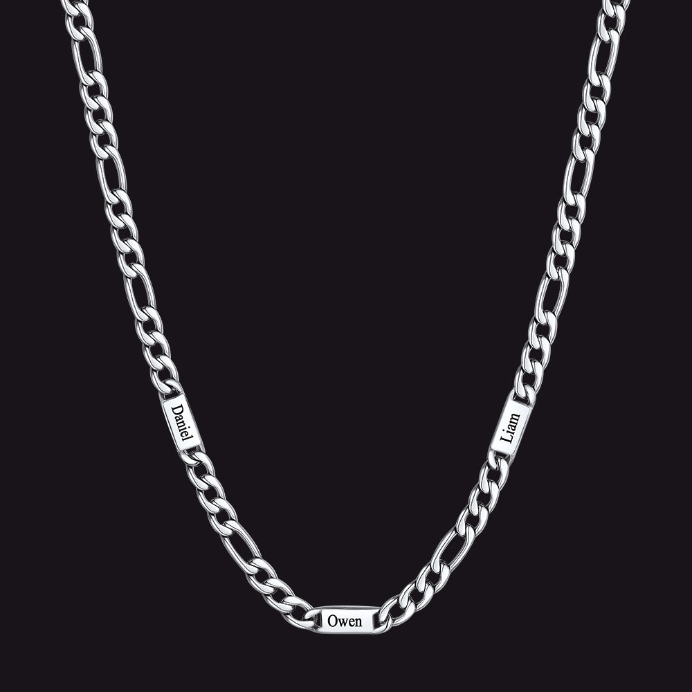Steel 5mm Figaro chain custom 3-letter name necklace for men