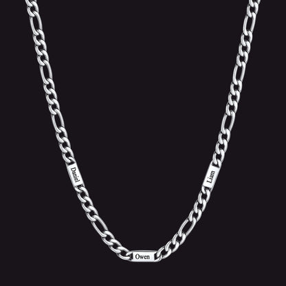Steel 5mm Figaro chain custom 3-letter name necklace for men