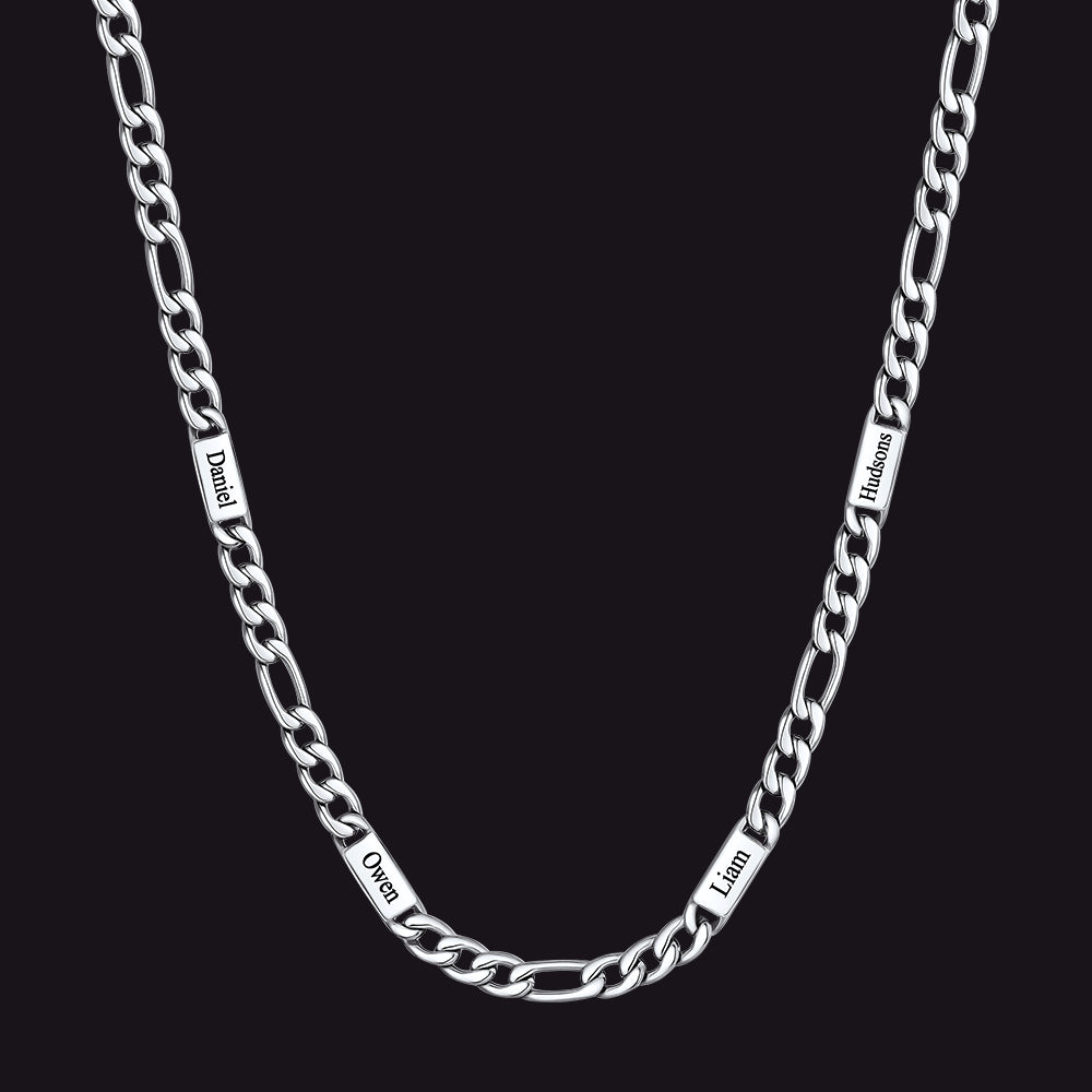 Steel 5mm Figaro chain custom 4-letter name necklace for men