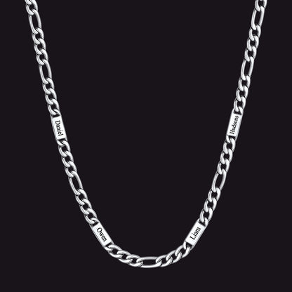Steel 5mm Figaro chain custom 4-letter name necklace for men