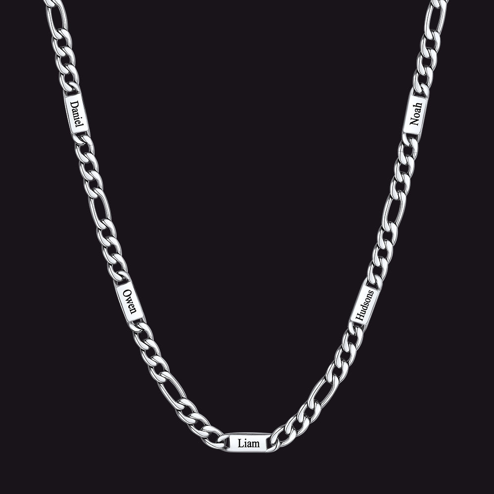 Steel 5mm Figaro chain custom 5-letter name necklace for men